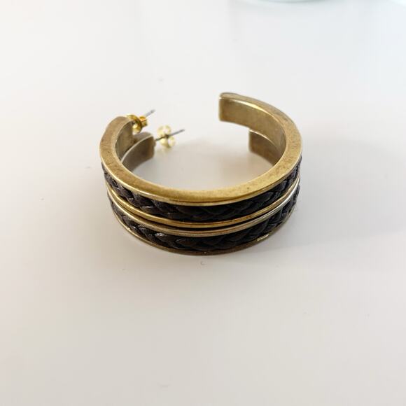 Lauren Ralph Lauren Leather Braided Hoop Earrings Gold Tone 1.5" - Picture 9 of 9